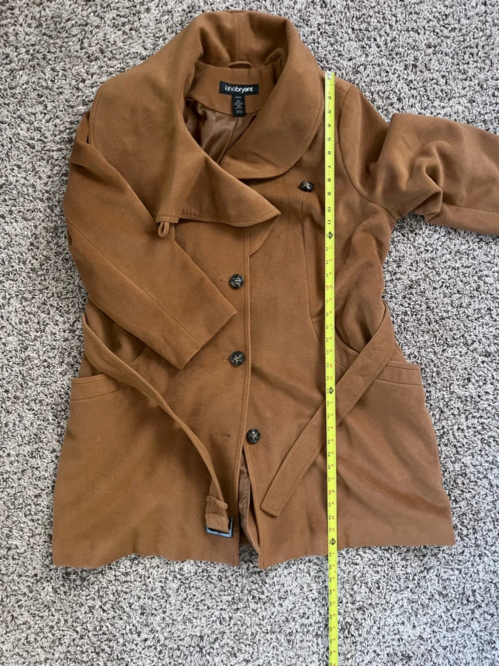 Lane Bryant Camel Brown Shawl Collar‎ Belted Wool Blend Coat Womens Plus 22/24